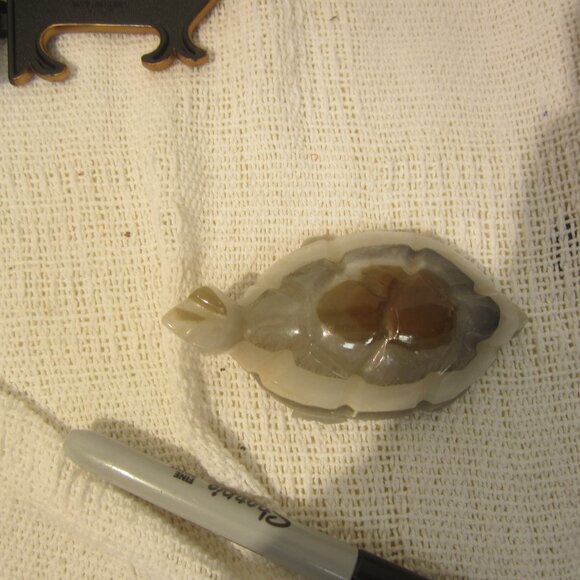 VTG STONE TURTLE, HAND CARVED, MIXED COLORS - Picture 2 of 6